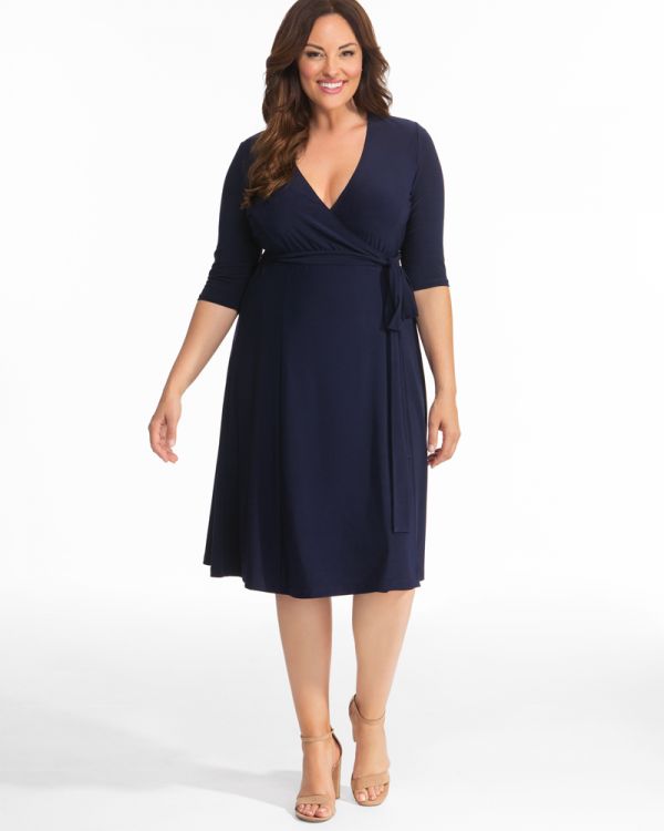 Navy wrap dress plus size deals