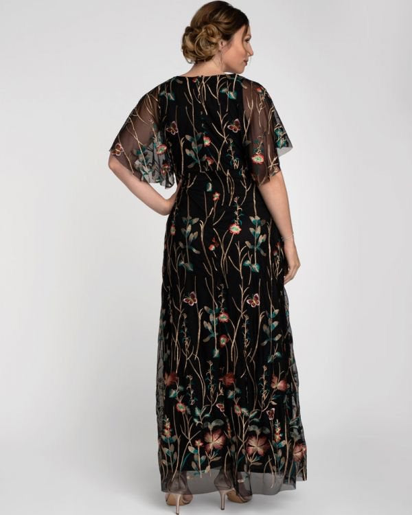 Embroidered Elegance Evening Gown in Onyx