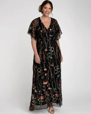 Embroidered Elegance Evening Gown in Onyx