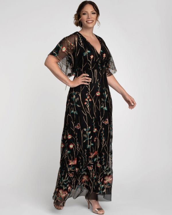 Embroidered Elegance Evening Gown in Onyx