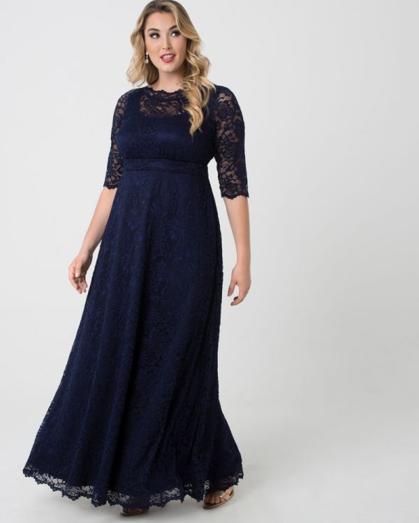 Leona Plus Size Lace Gown in Nocturnal Navy