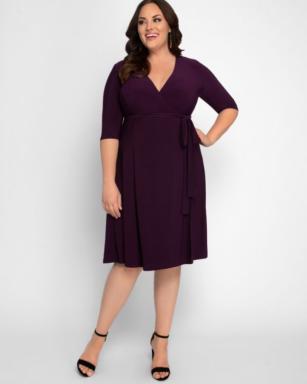 Essential Plus Size Wrap Dress in Plum Passion