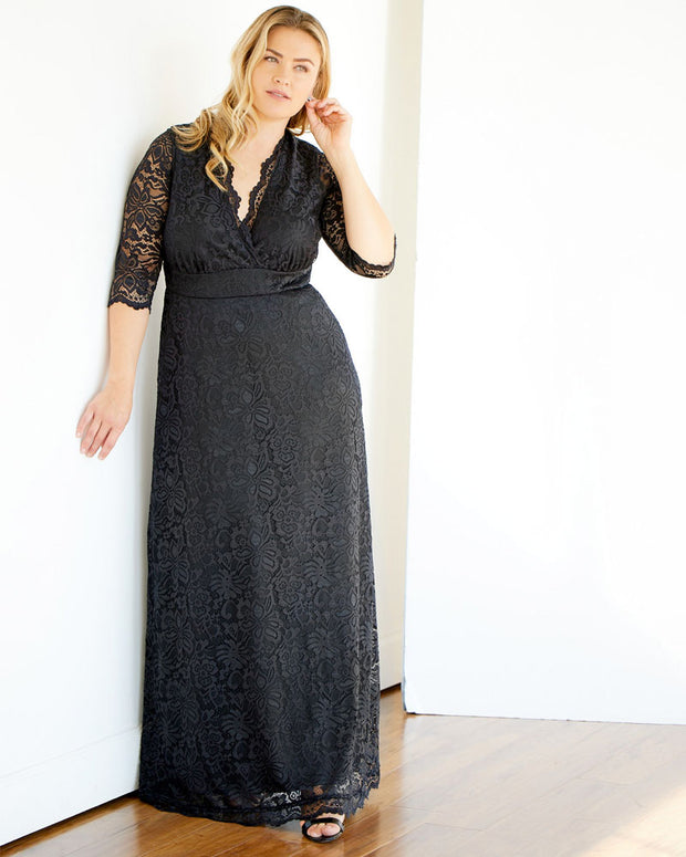 Maria Lace Evening Gown in Onyx