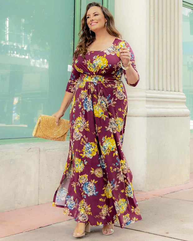 Maya Maxi Dress in Bordeaux Blooms