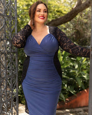 Valentina Illusion Dress in Slate Blue