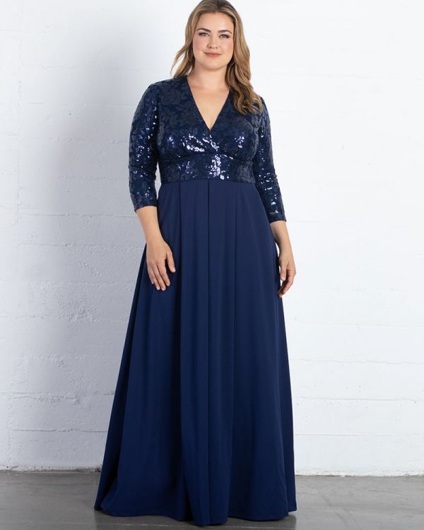 Paris Pleated Sequin Gown in Navy