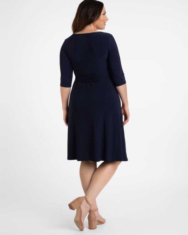 Sweetheart Knit Wrap Dress in Navy Blue