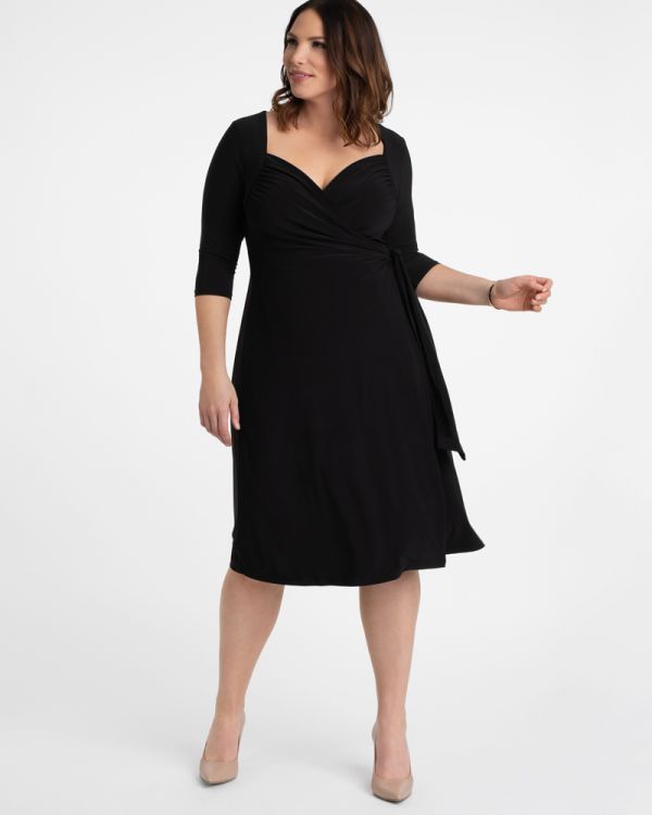 Sweetheart Knit Wrap Dress in Black